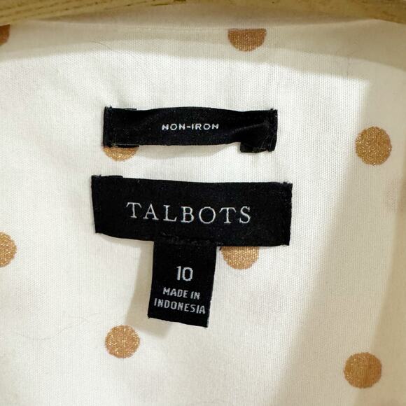 Talbots Women 10 CLASSIC COTTON SHIRT - FOIL DOT Gold - Picture 3 of 5